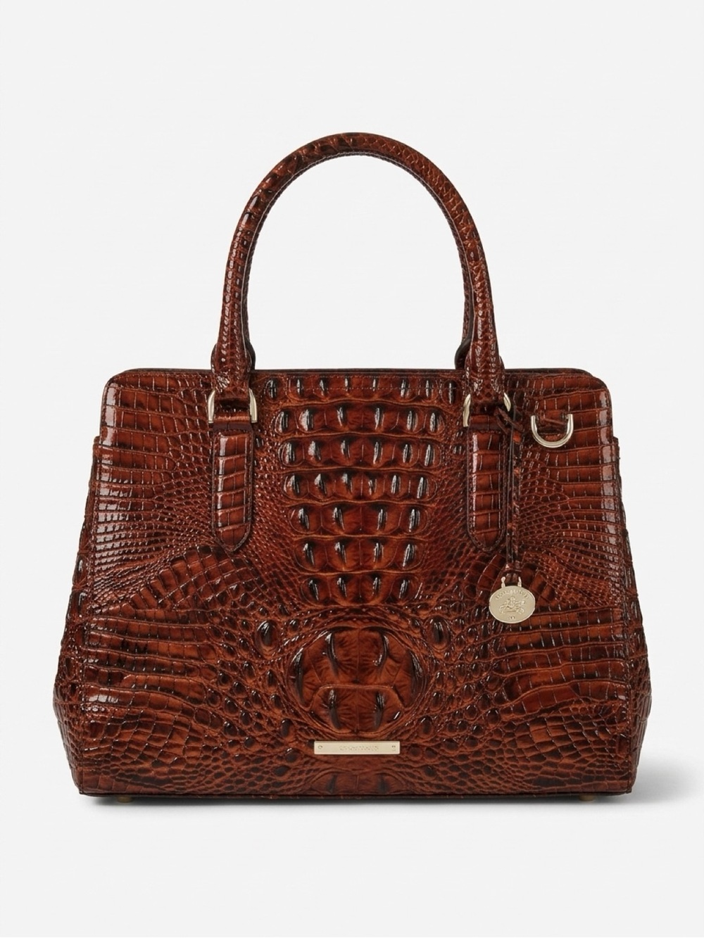 NWT Brahmin Small Finley Pecan Croc-Embossed Satchel & Crossbody Strap/Dustbag